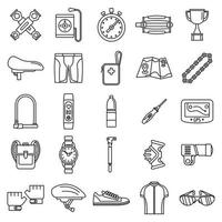 Cycling equipment kit icons set, outline style vector