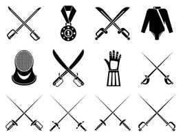 Fencing icons set, simple style vector