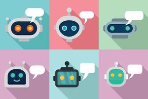 Chatbot icons set, flat style vector