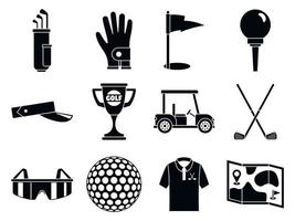 Golf sport icons set, simple style vector