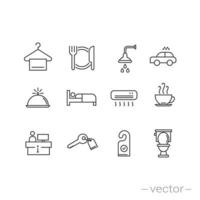 Hotel icons set. Simple outline style. Thin line vector illustration isolated on white background. EPS 10.