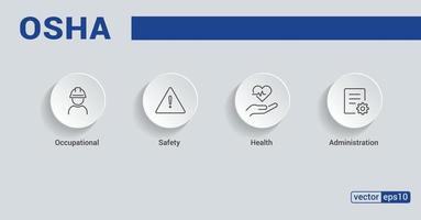 OSHA. Occupational Safety and Health Administration. Vector Illustration concept banner with icons and keywords. EPS 10.