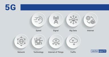 Ícono web de banner 5g para negocios y tecnología, velocidad, señal, red, tecnología, big data, iot e íconos de tráfico. infografía vectorial mínima. eps 10 vector