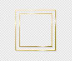 Golden border frame with light shadow and light affects. Gold decoration in minimal style. Graphic metal foil element in geometric thin line rectangle shape. Vector EPS 10.