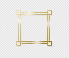 Golden border frame with light shadow and light affects. Gold decoration in minimal style. Graphic metal foil element in geometric thin line rectangle shape. Vector EPS 10.