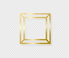 Golden border frame with light shadow and light affects. Gold decoration in minimal style. Graphic metal foil element in geometric thin line rectangle shape. Vector EPS 10.