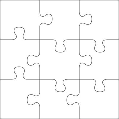 Puzzles grid template. Jigsaw puzzle 9 pieces, thinking game and 3x3 jigsaws detail frame design. Business assemble metaphor or puzzles game challenge vector illustration EPS 10.
