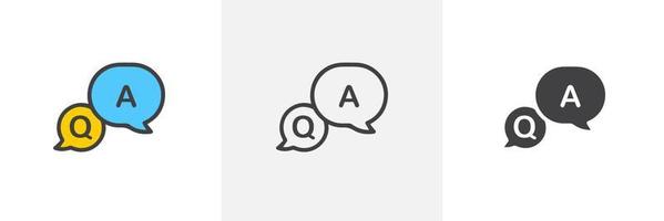 FAQ, questions and answers icon. Line, glyph and filled outline colorful version, Q and A speech outline and filled vector sign. Symbol, logo illustration. Different style icons set. Vector EPS 10