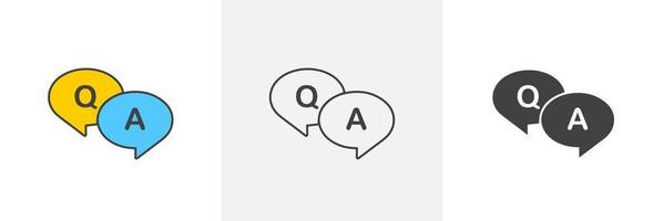 FAQ, questions and answers icon. Line, glyph and filled outline colorful version, Q and A speech outline and filled vector sign. Symbol, logo illustration. Different style icons set. Vector EPS 10