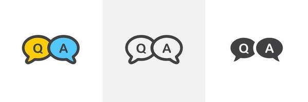 FAQ, questions and answers icon. Line, glyph and filled outline colorful version, Q and A speech outline and filled vector sign. Symbol, logo illustration. Different style icons set. Vector EPS 10