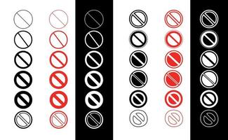 ningún vector de conjunto de iconos de signo permitido. señal de prohibición sobre fondo blanco y negro. eps 10.