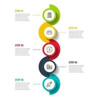 plantilla de diseño de infografías de negocios con iconos y 5 pasos. se puede utilizar para diseño de flujo de trabajo, diagrama, informe anual, diseño web. eps 10. vector