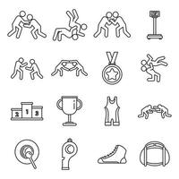 Sport greco-roman wrestling icons set, outline style