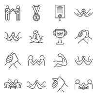 Sport arm wrestling icons set, outline style vector