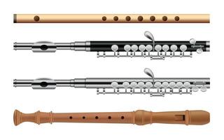 conjunto de iconos de instrumentos musicales de flauta, estilo plano