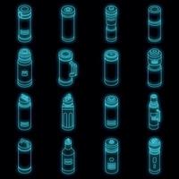 Vacuum insulated water bottle icons set vector neon