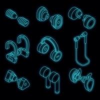Wireless Earbuds icons set vector neon