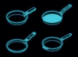 Griddle pan icon set vector neon