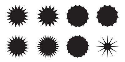 Set of vector starburst, sunburst badges. Black icons on white background. Simple flat style vintage labels, stickers. EPS 10.