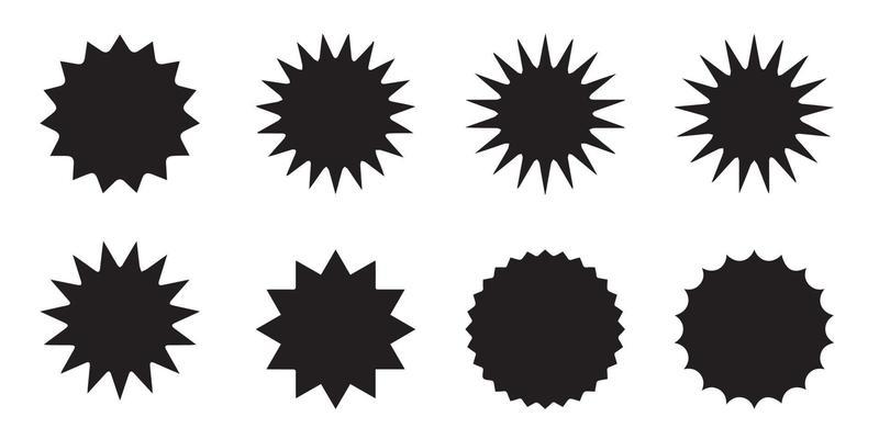 Set of vector starburst, sunburst badges. Black icons on white background. Simple flat style vintage labels, stickers. EPS 10.