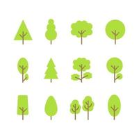 Trees collection. Icons of green plants, forest. Simple flat style. Tree set. Vector illustration isolated on white background. EPS 10.