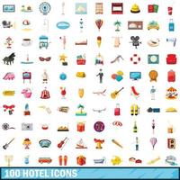 100 iconos de hotel, estilo de dibujos animados vector