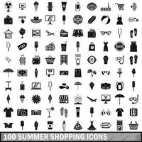 100 summer shopping icons set, simple style vector