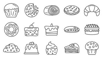 Tasty confectionery icons set, outline style