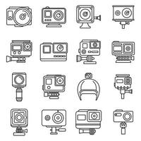 Digital action camera icons set, outline style vector