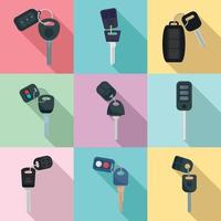 Car alarm system icons set, flat style vector