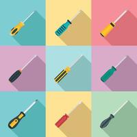 Screwdriver icons set, flat style vector