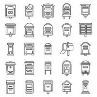 Metal mailbox icons set, outline style vector