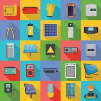 Solar energy equipment icons set, flat style vector