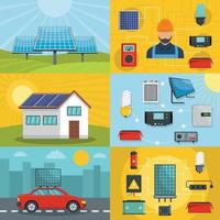 Solar energy tools banner concept set, flat style vector