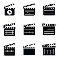 Film clapper icons set, simple style vector