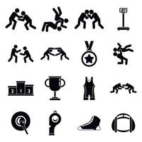 Greco-Roman wrestling icons set, simple style vector