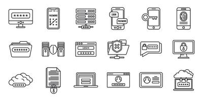 Online multi-factor authentication icons set, outline style vector