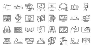 Live online meeting icons set, outline style vector