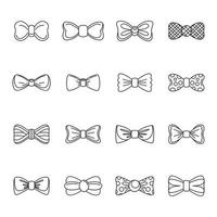 Bowtie ribbon man tuxedo icons set, outline style vector