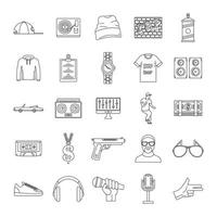 Hiphop rap swag music dance icons set, outline style vector