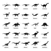 Tipos de dinosaurios conjunto de iconos de nombre firmado, estilo simple