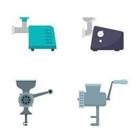 Meat grinder icon set, flat style vector