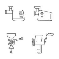 Meat grinder tool icon set, outline style vector