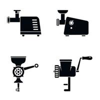 Meat grinder machine icon set, simple style vector