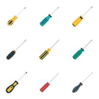 Screwdriver icons set, flat style vector