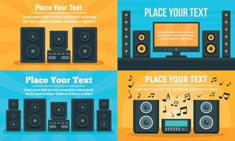 Stereo system banner set, flat style vector