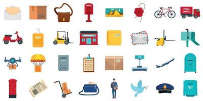 Postman icons set, flat style vector