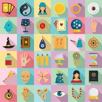 Magic fortune teller icons set, flat style vector