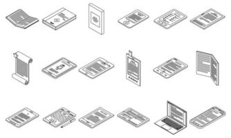 E-book application icons set vector outline