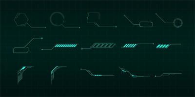 Futuristic HUD, FUI, Virtual Interface Elements. Callouts titles and frame in Sci- Fi style vector